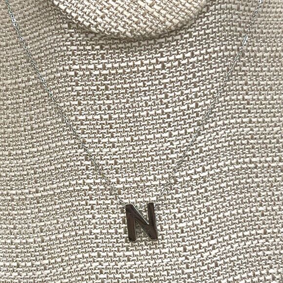Silver Tone Stainless Steel initial Pendant necklace Letter N - Picture 3 of 4
